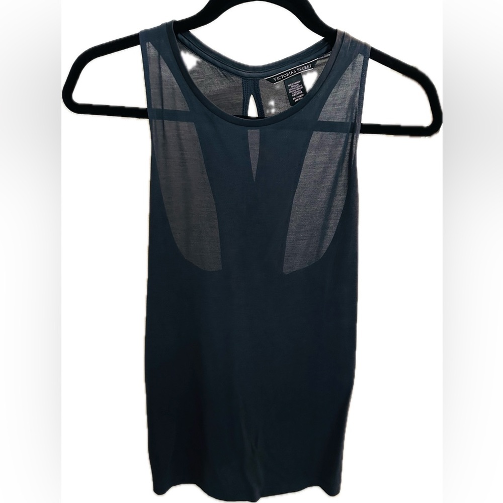 Victorias Secret Gym Active Athletic Grey Gray Cross Back Design Sheer Tank Top